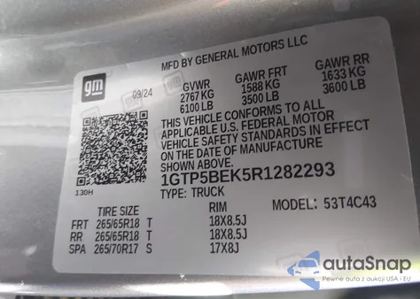 2024 GMC Canyon 2Wd Elevation из США, поврежденный, VIN 1GTP5BEK5R1282293